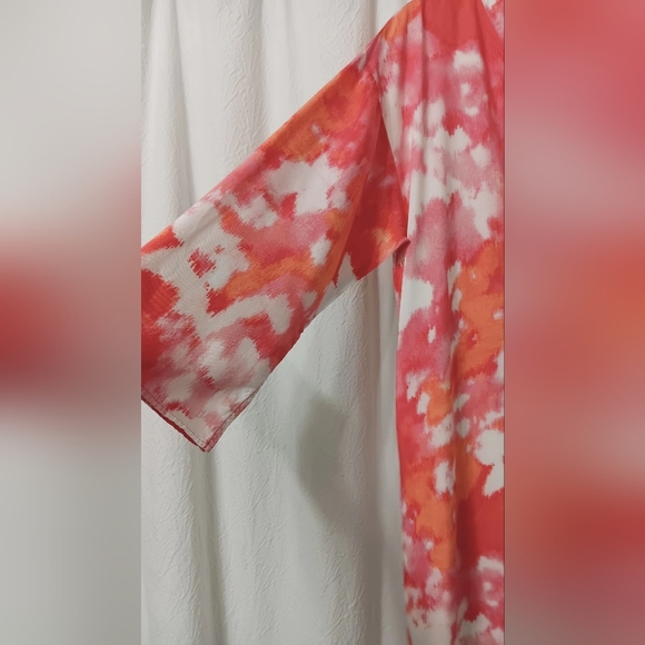 3 X$20 Natori Red and Orange Abstract Shirt Dress V neck Pockets Size M - Picture 3 of 14